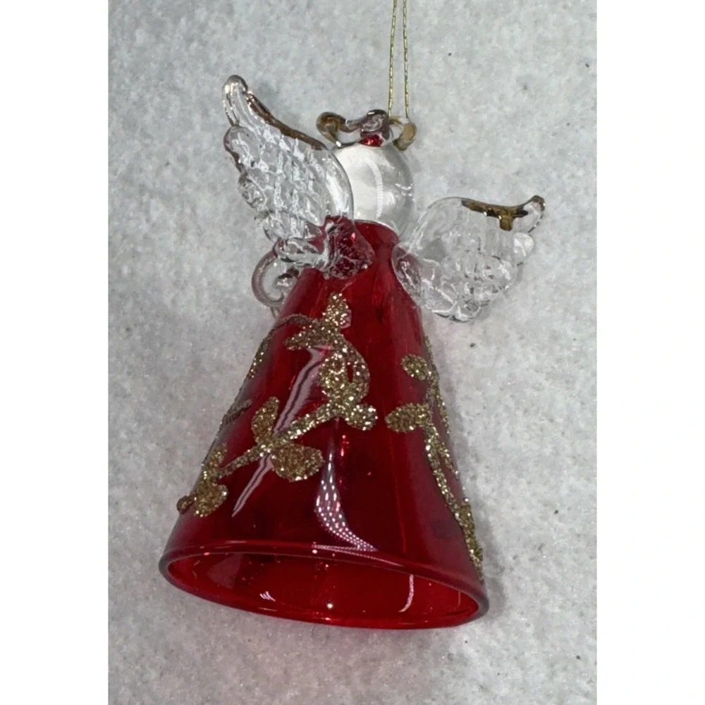 Blown Glass Ornament Christmas Angel Hand‎ Crafted Red And Clear Glass